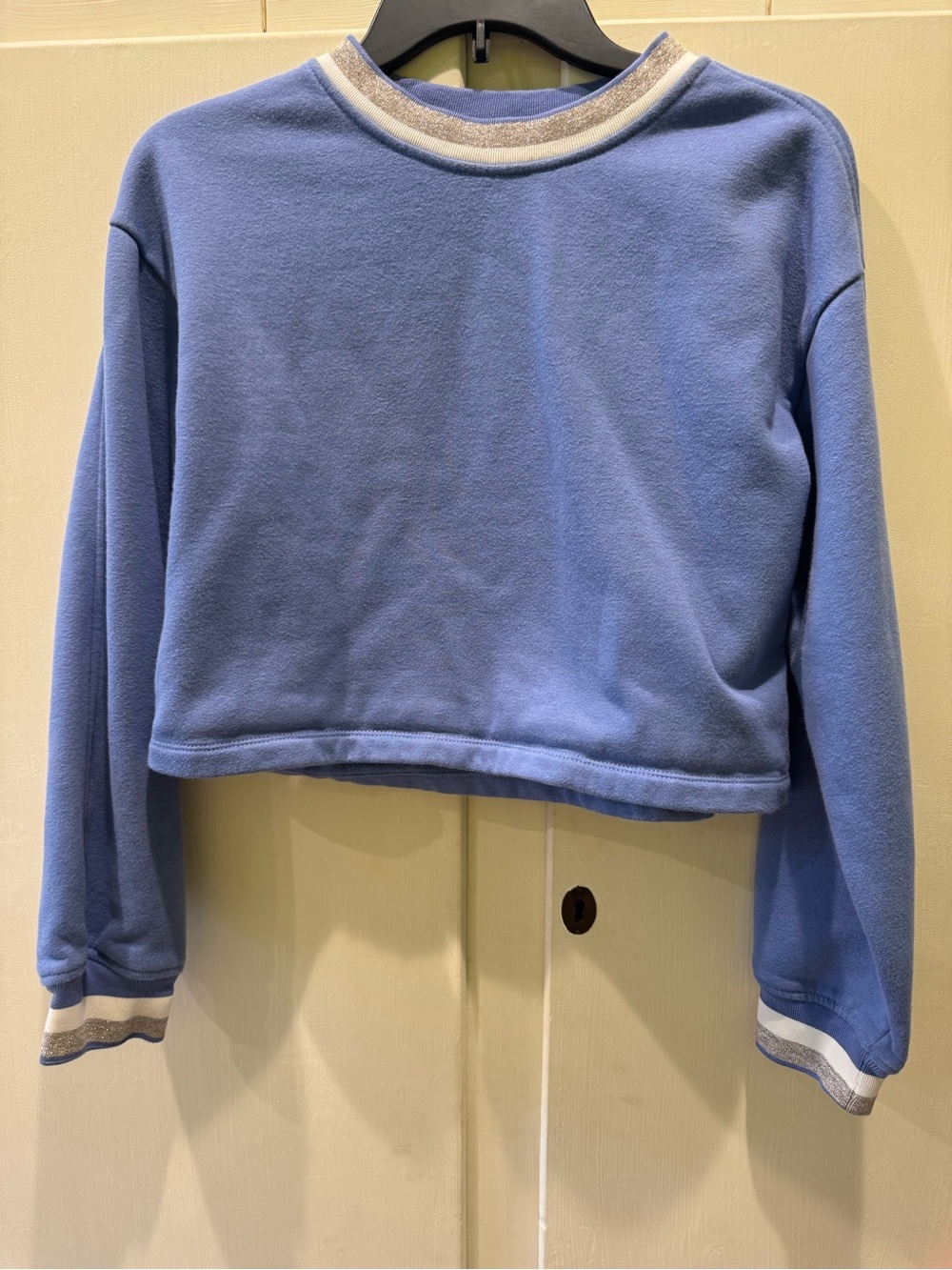 Athleta- Cropped Light Blue Sweatshirt with Contrast Trim
